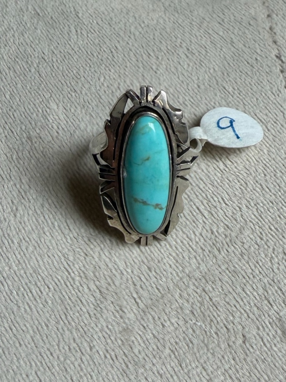 Turquoise and Sterling Silver southwestern Oval Statement Ring